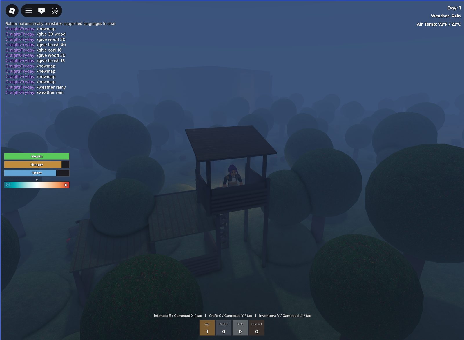 Rainy weather around a shelter