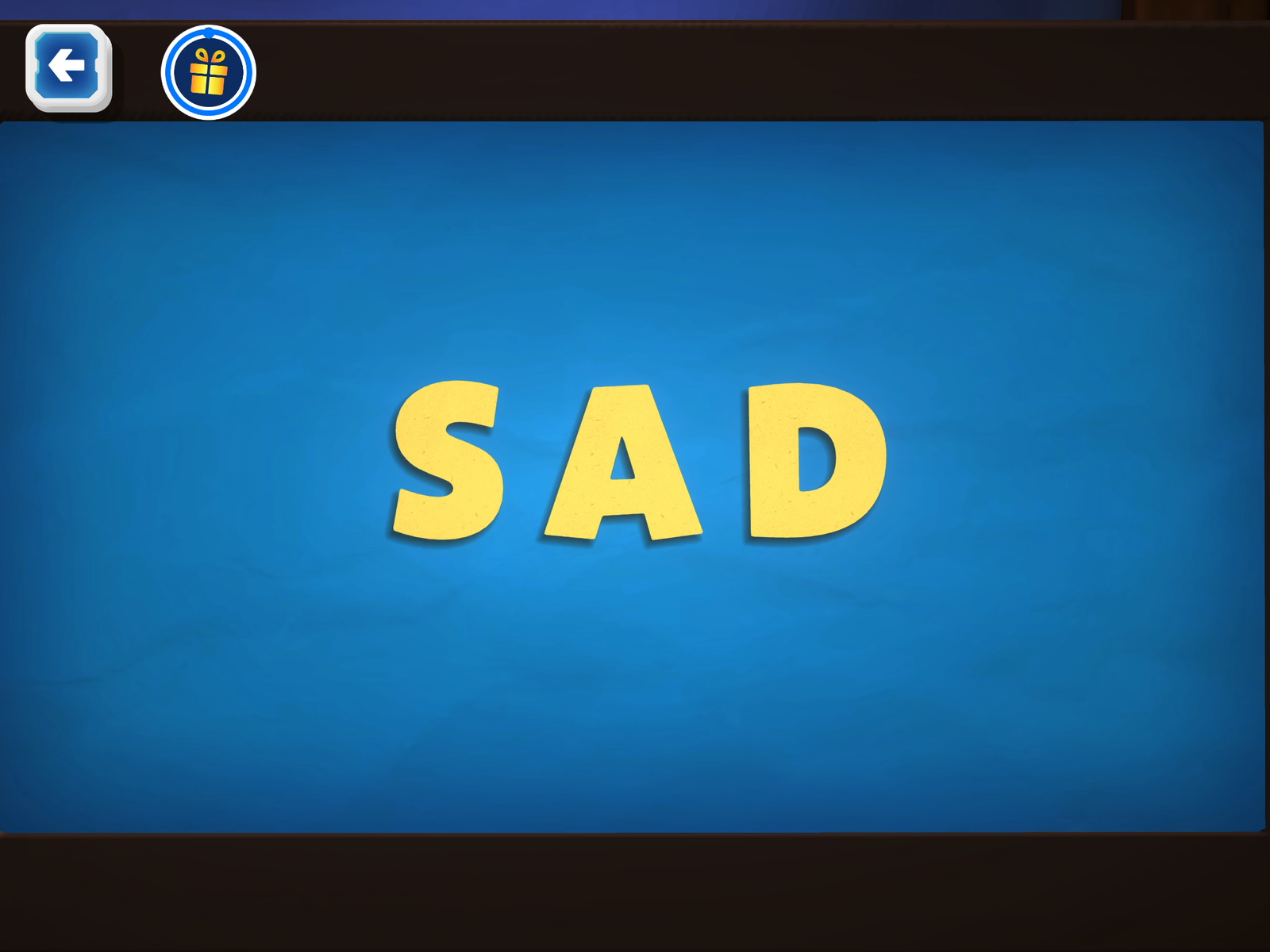 Word title card reading SAD on a blue chalkboard-style background