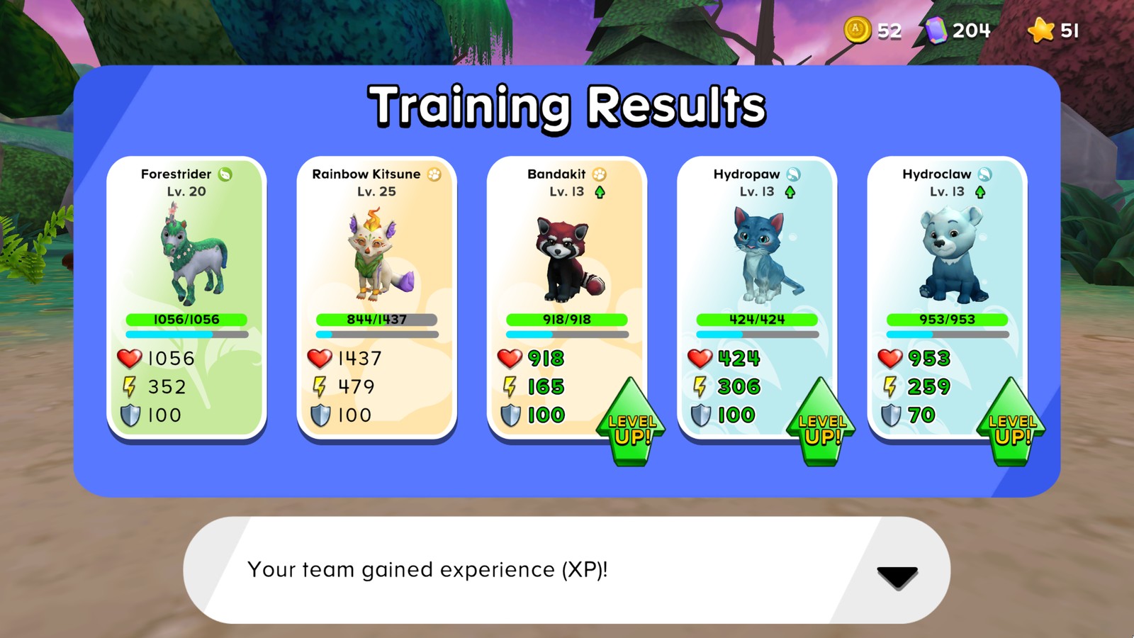Intellipet leveling up and unlocking a more powerful move after battle